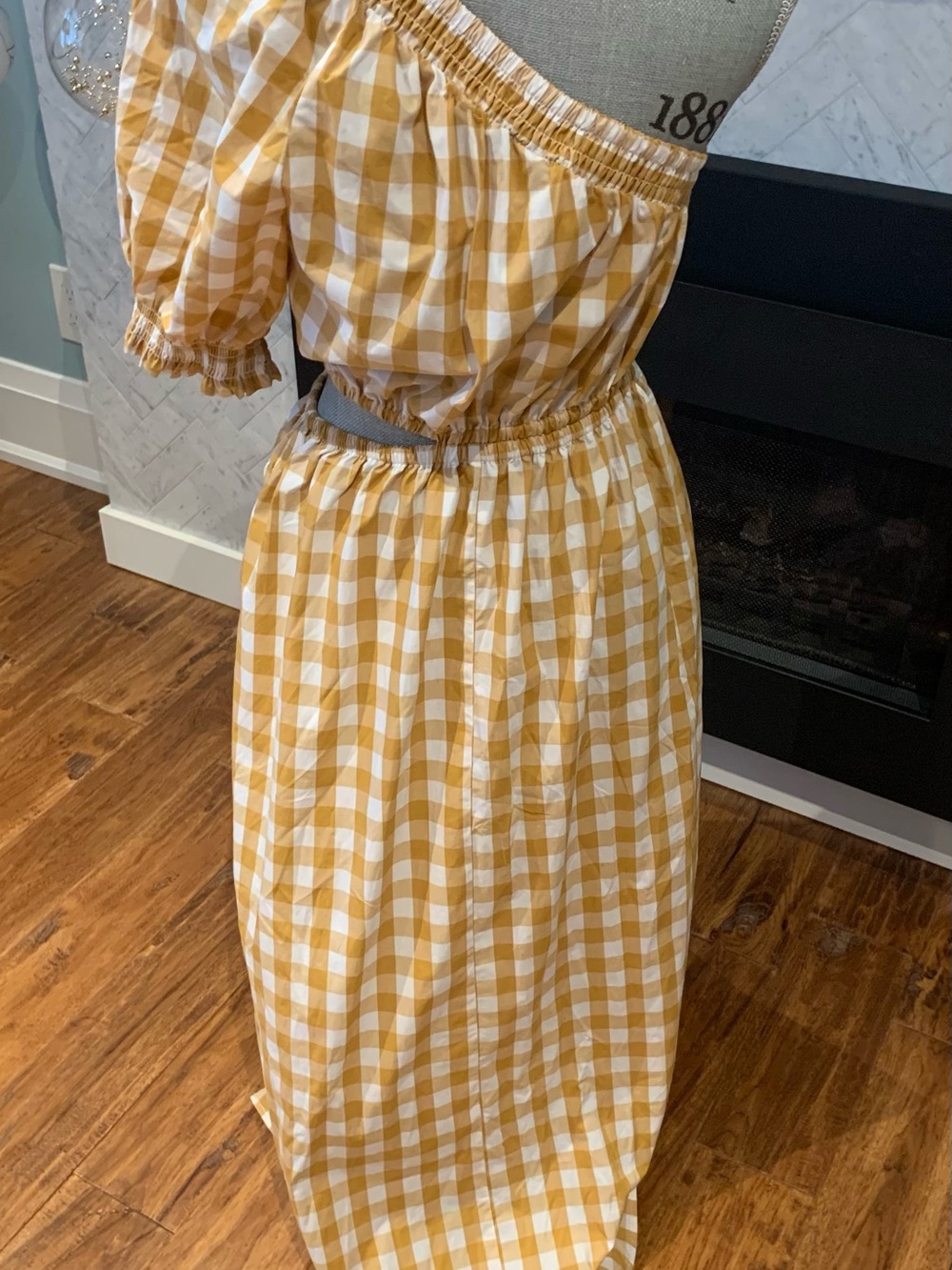 Who What Wear Off-Shoulder Yellow Gingham Midi Dress - Picture 3 of 15
